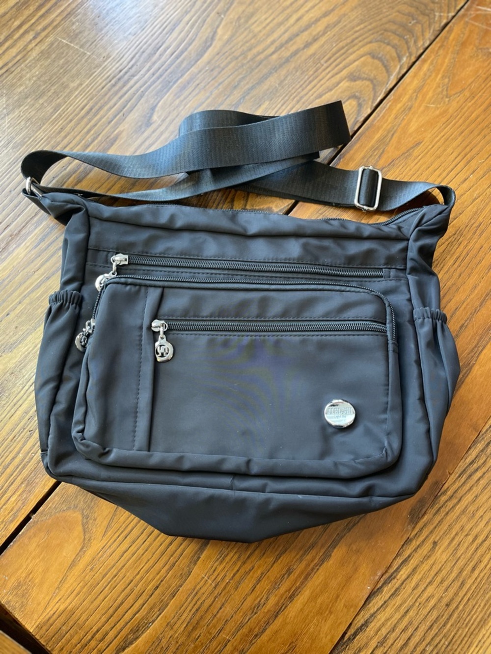 Jiel Shie Light Life Black Nylon Crossbody Bag with Multiple Zip Pockets